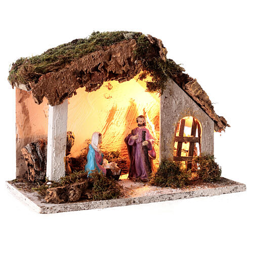 Cabane Nativité murs effet crépi et éclairage 30x35x20 cm pour crèche 10 cm 3