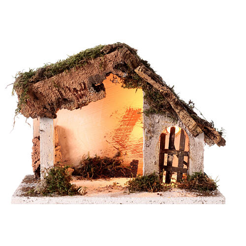 Cabane Nativité murs effet crépi et éclairage 30x35x20 cm pour crèche 10 cm 4