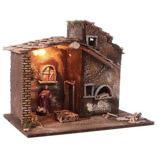 Cabane Nativité avec éclairage et four 40x45x30 cm crèche 10 cm 2