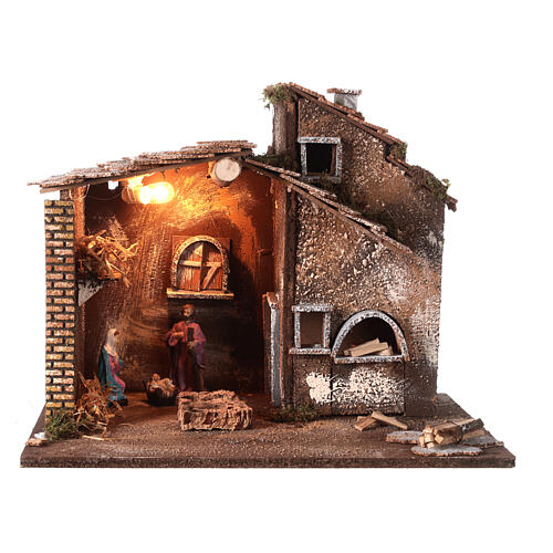 Stajenka z oświetlonym piecem Sceny Narodzenia Pańskiego, szopka 10 cm, 40x45x30 cm 1