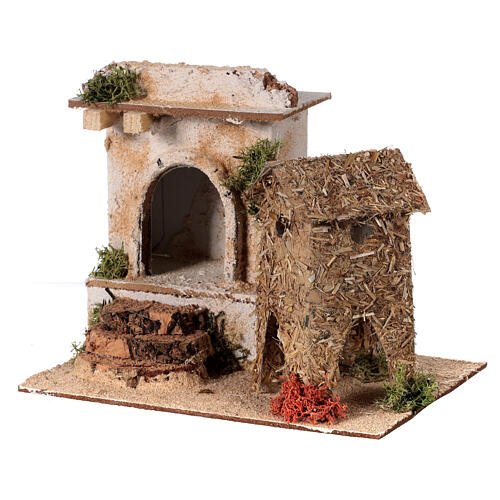 Maisonnette avec arche et marches bois 15x20x15 cm santons 4-5 cm 2