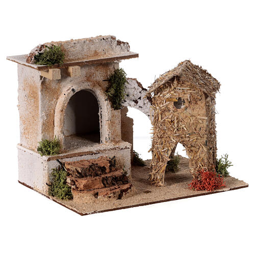 Maisonnette avec arche et marches bois 15x20x15 cm santons 4-5 cm 3