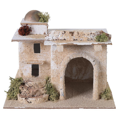 Casa con arco scalinata legno statuine 4-5cm 15x20x15 5