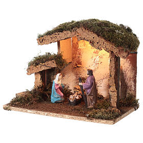 Illuminated Nativity stable with 10 cm characters 25x30x20 cm