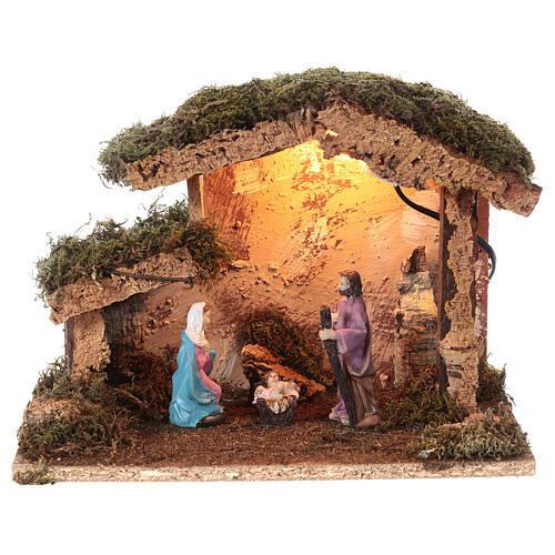 Illuminated Nativity stable with 10 cm characters 25x30x20 cm 1