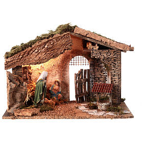 Nativity stable with lights and well for 16 cm Nativity Scene 30x50x25 cm