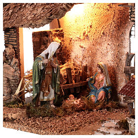 Nativity stable with lights and well for 16 cm Nativity Scene 30x50x25 cm