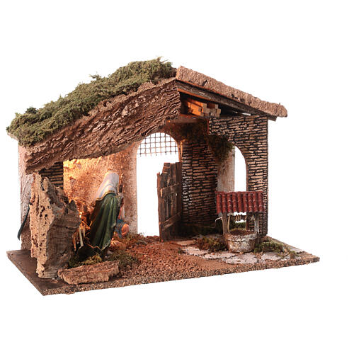 Nativity stable with lights and well for 16 cm Nativity Scene 30x50x25 cm 4