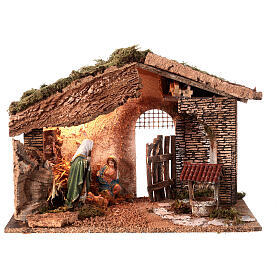 Cabaña Natividad 16 cm iluminada pozo belén 30x50x25