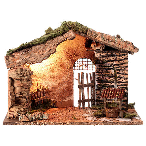 Cabaña Natividad 16 cm iluminada pozo belén 30x50x25 5