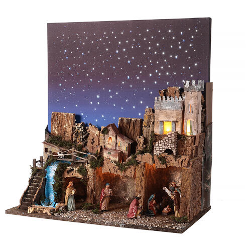 Nativity village with starry sky for 12 cm characters 70x60x35 cm 3