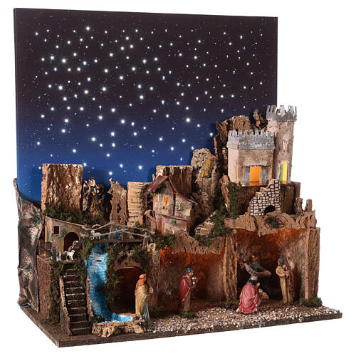 Osada szopka z postaciami sceny Bożego Narodzenia 12 cm, nocne niebo, 70x60x35 4