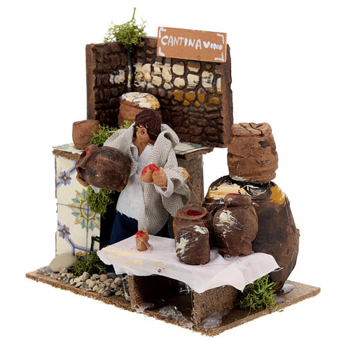 Wine seller, animated Nativity Scene with 8 cm characters, 15x15x10 cm 2