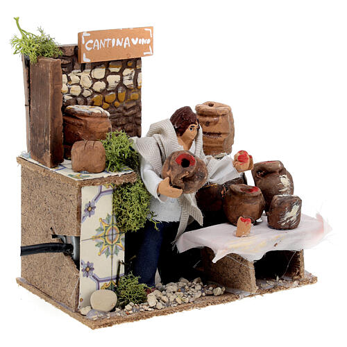 Wine seller, animated Nativity Scene with 8 cm characters, 15x15x10 cm 3