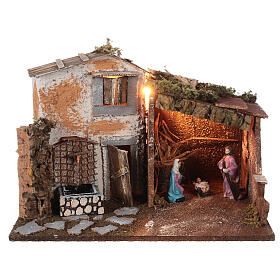 Farmhouse with Nativity stable and fountain for Nativity Scene of 16 cm characters 30x45x30 cm
