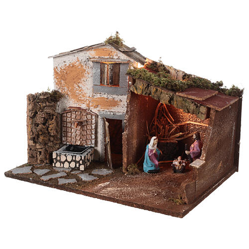 Farmhouse with Nativity stable and fountain for Nativity Scene of 16 cm characters 30x45x30 cm 3