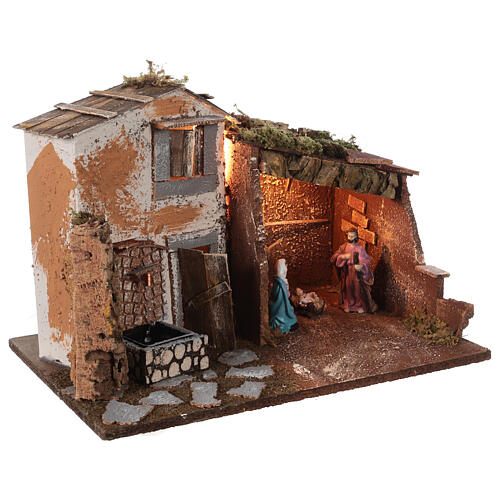 Farmhouse with Nativity stable and fountain for Nativity Scene of 16 cm characters 30x45x30 cm 5