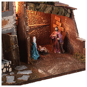 Stable, nativity scene 16 cm with light fountain 30x45x30 cm