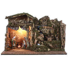 Nativity stable with mill, fountain and light for Nativity Scene with 16 cm characters 50x70x40 cm