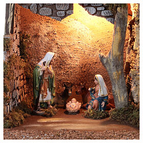 Nativity stable with mill, fountain and light for Nativity Scene with 16 cm characters 50x70x40 cm