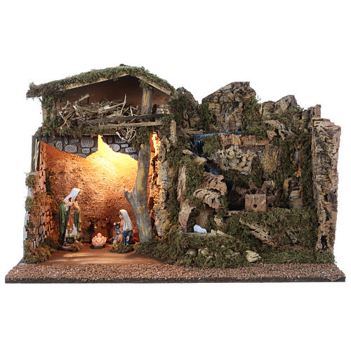 Nativity stable with mill, fountain and light for Nativity Scene with 16 cm characters 50x70x40 cm 1