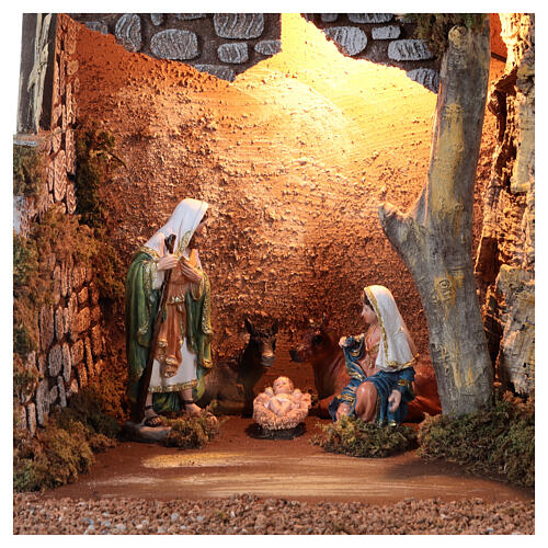 Nativity stable with mill, fountain and light for Nativity Scene with 16 cm characters 50x70x40 cm 2