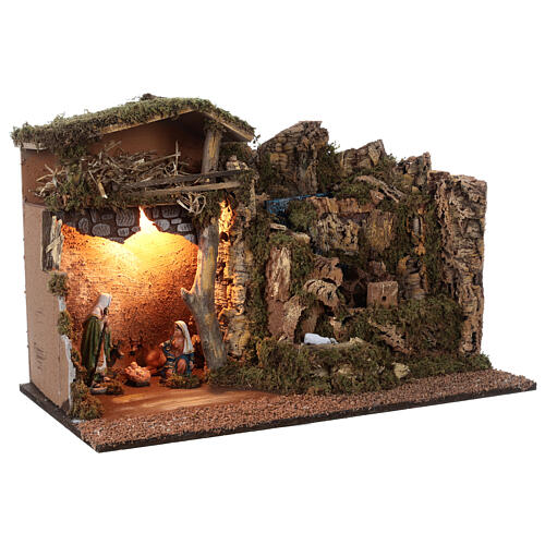 Nativity stable with mill, fountain and light for Nativity Scene with 16 cm characters 50x70x40 cm 5