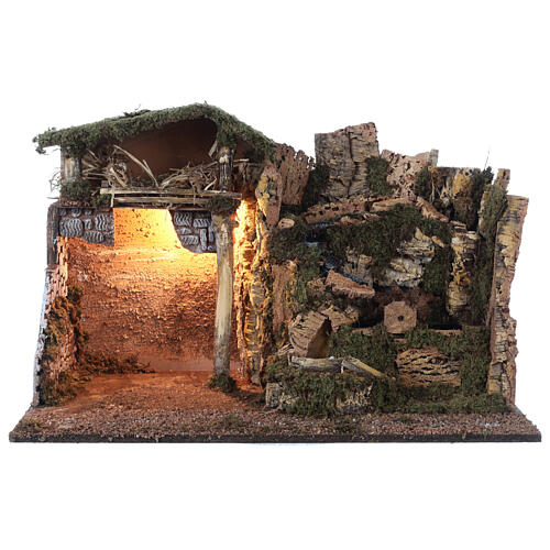 Nativity stable with mill, fountain and light for Nativity Scene with 16 cm characters 50x70x40 cm 6