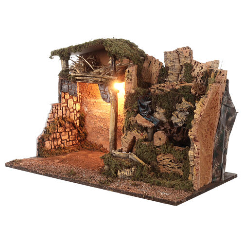 Nativity stable with mill, fountain and light for Nativity Scene with 16 cm characters 50x70x40 cm 7