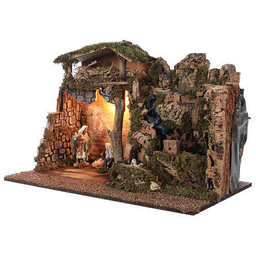 Crèche Napolitaine De Noël Avec Moulin, Fontaine Et Lumières LED - 42x96x58 Cm, Artisanale, Décoration Maison