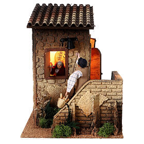 Man and woman at the window, animeted 12 cm characters for Nativity Scene, 30x20x25 cm