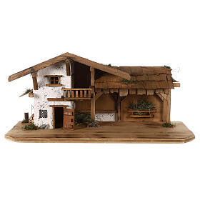 Wooden stable with balcony 35x70x30 cm for 10 cm Nativity Scene