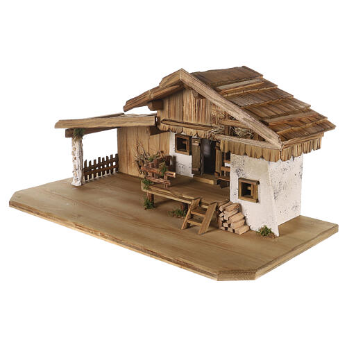 Wooden stable with deck 40x80x40 cm for 12 cm Nativity Scene 3