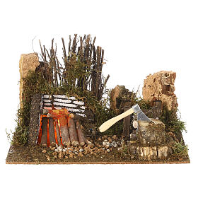 Fire with flame effect light for 8 cm Nativity Scene 15x20x15 cm