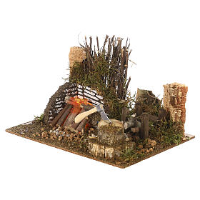 Fire with flame effect light for 8 cm Nativity Scene 15x20x15 cm