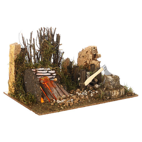 Ogień z lampą imitującą płomień, do szopki 8 cm, 15x20x15cm 3