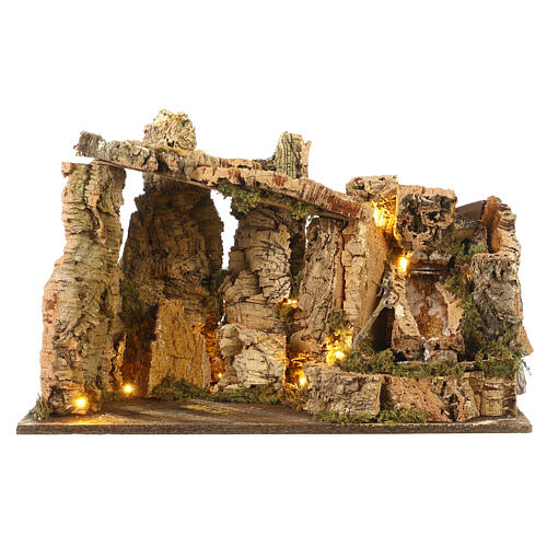 Nativity cave with waterfall and lights, 35x60x35 cm, for 16 cm Nativity Scene 1