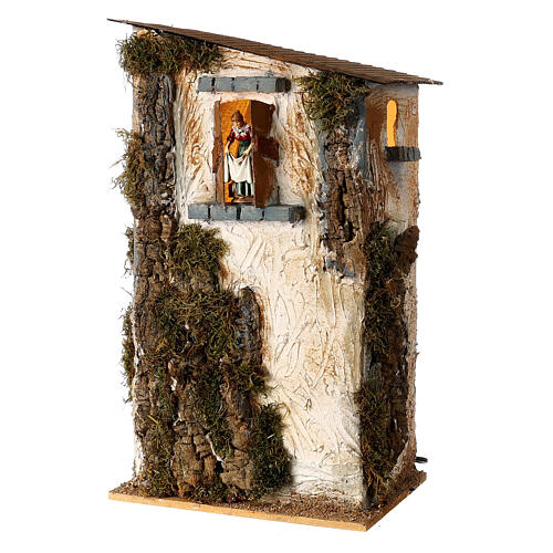 Dom 50x30x20 cm, kobieta w oknie, Moranduzzo, szopka 10 cm 2