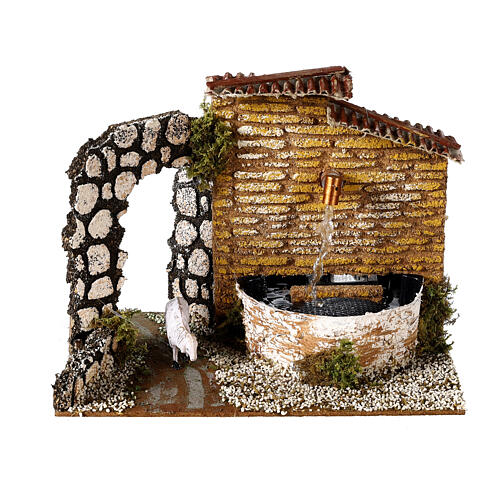 Nativity fountain with sheep 12 cm cork 15x20x15 1