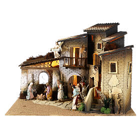 Aldeia com cabana 45x60x50 cm presépio Moranduzzo com figuras de 12 cm