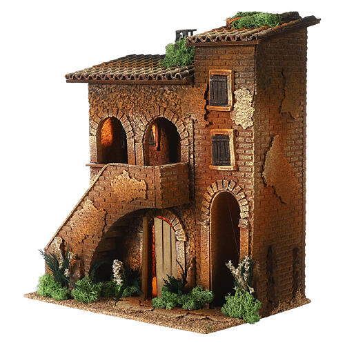 Double house with ladder and lights 40x35x25 cm, nativity 10-12 cm 3