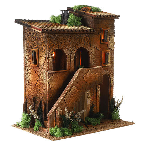 Double house with ladder and lights 40x35x25 cm, nativity 10-12 cm 5