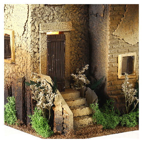 Two-story nativity house 35x35x25 cm illuminated figures 10-12 cm 2