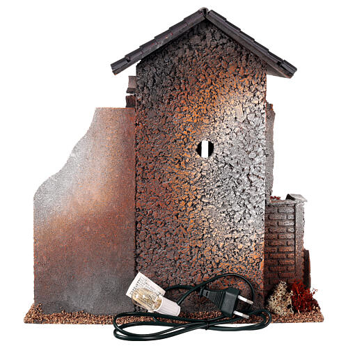 Maison avec balcon et éclairage 35x35x25 cm crèche 10-12 cm 4