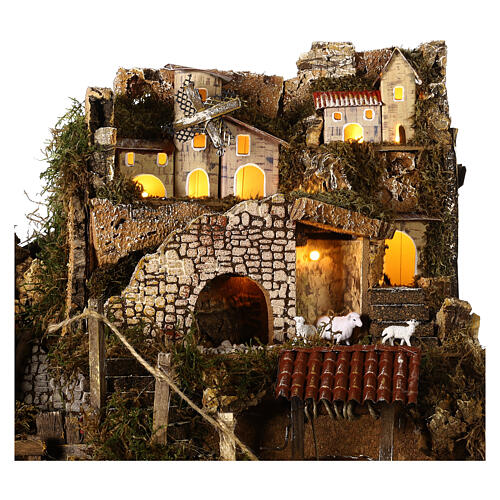 Dorfkrippe Lichter und Brunnen mit Tiere, 45x75x40 cm 4