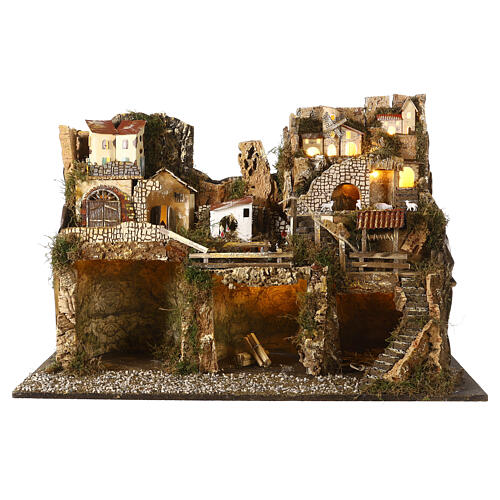 Dorfkrippe Lichter und Brunnen mit Tiere, 45x75x40 cm 6
