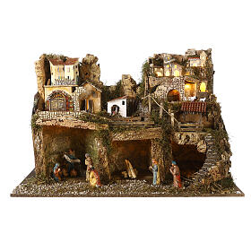 Pueblo belén luces fuente con animales 45x75x40 cm