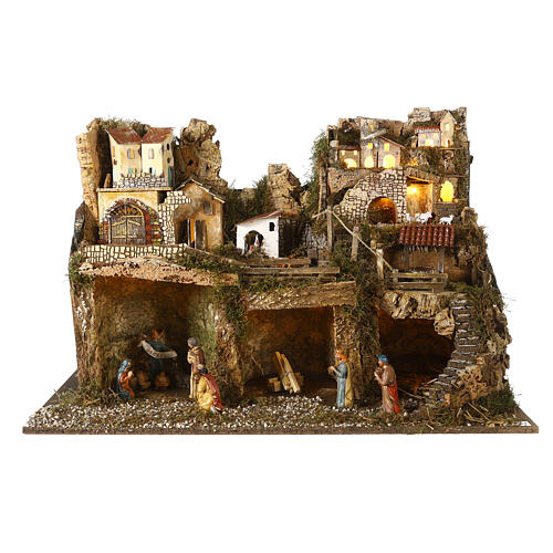 Pueblo belén luces fuente con animales 45x75x40 cm 1