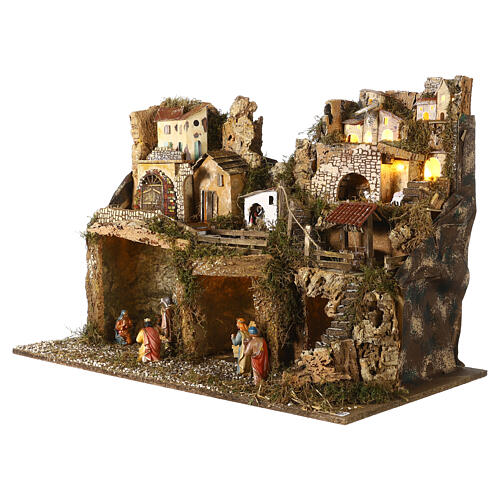 Pueblo belén luces fuente con animales 45x75x40 cm 3