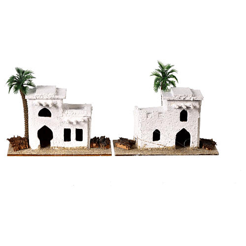 Set of 5 white Arabic houses 10x10x5 cm for 10-12 cm Nativity Scene 3
